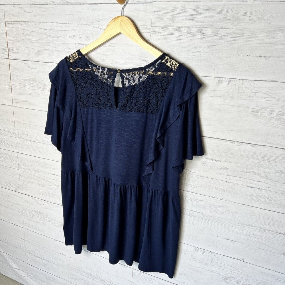 Knox Rose Blouse Womens Size XXL Navy Indigo Ink Floral Lace Babydoll Top - Picture 12 of 16
